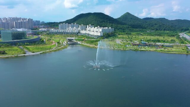 aerial view of the city, building of city, bridge of city