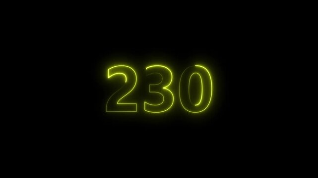 Modern luminous 230 digital number typography motion graphic..