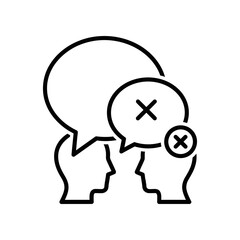 Hand drawn confused person with question mark and crossed out idea bubble thinking concept