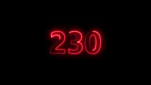 Modern luminous 230 digital number typography motion graphic..