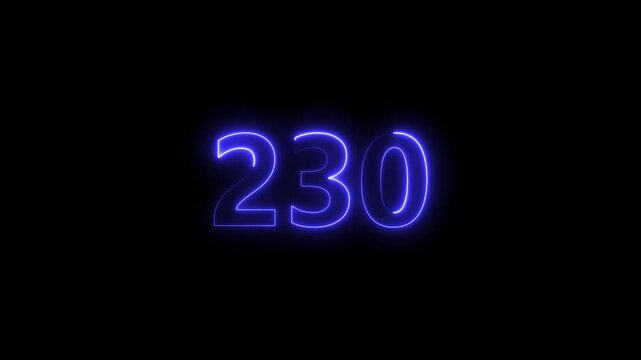 Modern luminous 230 digital number typography motion graphic..