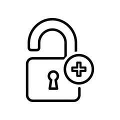 Digital security lock icon with plus sign for healthcare and data protection