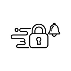 Digital security lock icon with key and notification bell isolated on white background
