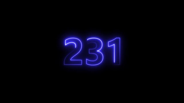 Modern luminous 231 digital number typography motion graphic..