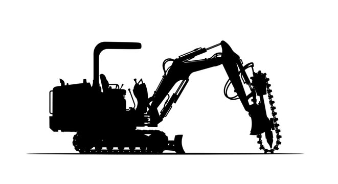 Trenching machine silhouette illustration on a white background.