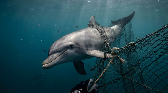 Dolphin Entangled in Fishing Net &ndash; Marine Conservation Awareness