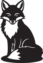 Obraz premium Black and white stylized fox illustration sitting and looking forward