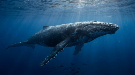 Naklejka premium Humpback Whale Underwater – Ocean Wildlife Protection Concept