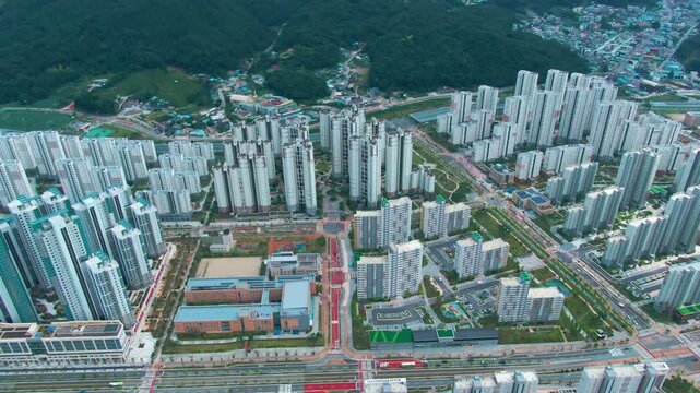 aerial view of the city, building of city, bridge of city