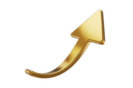 Gold arrow pointing up direction isolated on a transparent background