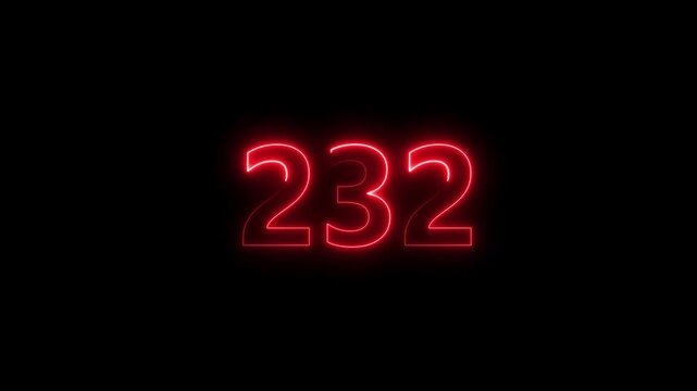 Modern luminous 232 digital number typography motion graphic..