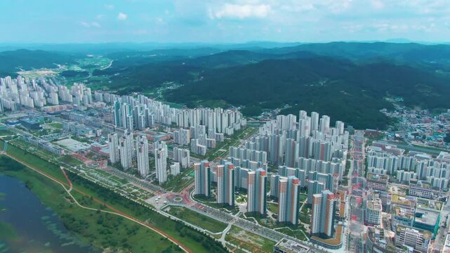 aerial view of the city, building of city, bridge of city
