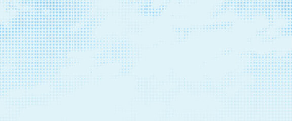 Blue halftone gradient pattern. Retro comic book background with white clouds against blue sky. Vector illustration. © rizky