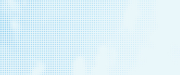 Blue halftone gradient pattern. Retro comic book background with white clouds against blue sky. Vector illustration. © rizky