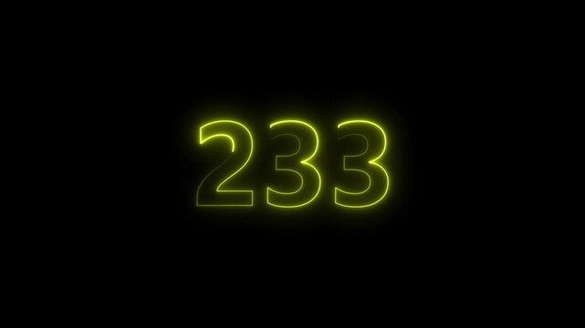 Modern luminous 233 digital number typography motion graphic..