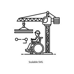 Disabled worker in wheelchair operating crane on construction site