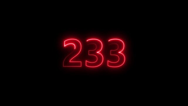 Modern luminous 233 digital number typography motion graphic..