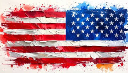 Abstract Painterly American Flag with Circular Stars