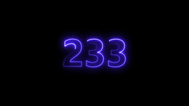 Modern luminous 233 digital number typography motion graphic..