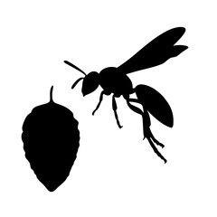 Silhouette of a wasp next to a heart-shaped object against white Vector