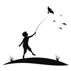 Child flying a kite on a sunny hillside Vector