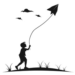 A child flying a kite on a breezy day with birds in the sky Vector