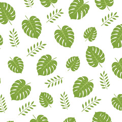 leaves seamless pattern tropical monstera palm repeat design wallpaper © AIcon Star