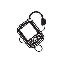 portable music cassette player icon in black flat glyph, filled style isolated