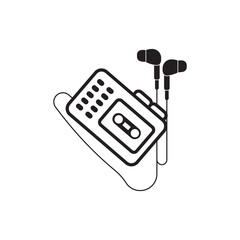 portable music cassette player icon in black flat glyph, filled style isolated