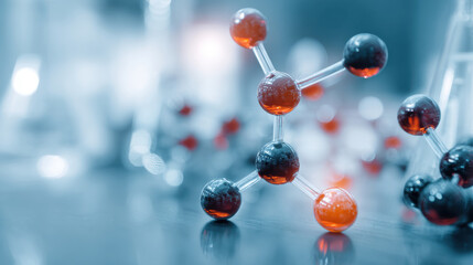 Molecule model science background medical research laboratory chemistry blue red glass technology innovation calm focus