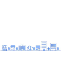 街並みのイラストのバナー背景　手描き風　正方形　青