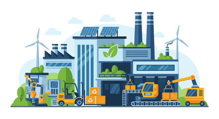 Naklejka premium Sustainable Smart Factory: Green Industry, Renewable Energy, and Automated Manufacturing Logistics