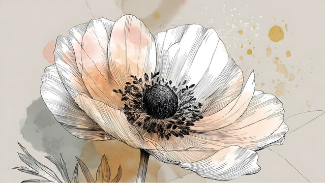 Elegant Anemone Flower Line Art Illustration
