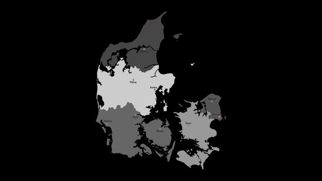 Vector map of Denmark with names of cities and with borders city
