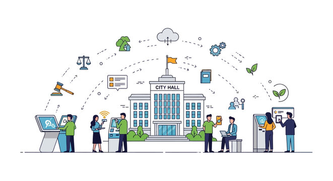 City Hall Government Services Digital Transformation Concept.