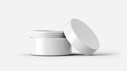 Cosmetic container mockup white background cosmetic container cream jar beauty packaging white lid skincare product open jar minimal design blank