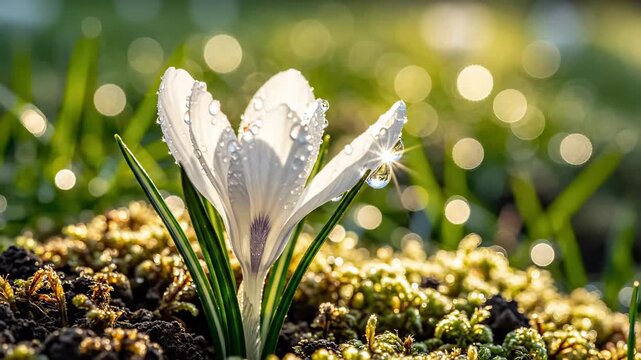 White crocus with water droplets