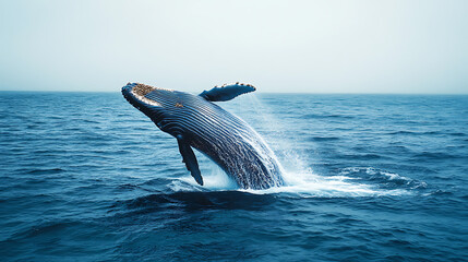 Obraz premium Blue Whale Breaching the Surface of the Ocean