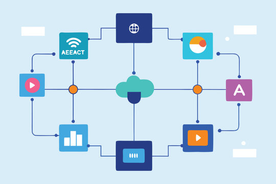 Cloud based network connecting various digital icons for data sharing and service integration