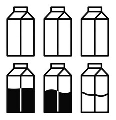 Milk Carton Icons Set Black White Vector Illustration