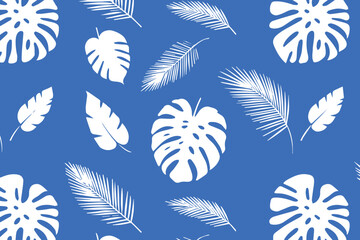 leaf botanical vector seamless wallpaper white foliage on blue © AIcon Star