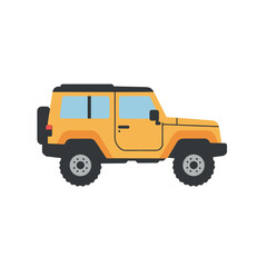 yellow off road jeep vehicle side view flat vector illustration