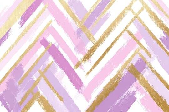 Abstract Chevron Pattern with Gold Accents on White Background in Pastel Pink and Purple Shades