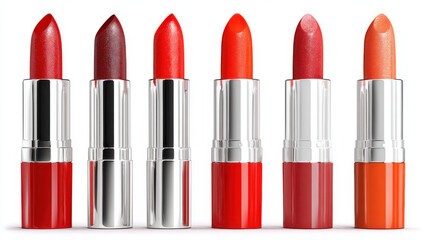 Lipstick set cosmetic color makeup tube shiny silver red orange feminine glamour beauty