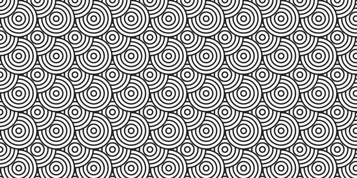 seamless pattern with circles white and balck overlap swirl fabric vector overlapping textile background.