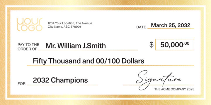 Giant Cheque Template for Charity Prize Presentation Checks, Blank Check Layout