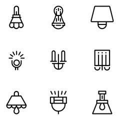 Sconce line icon set, Silhouette Illustration