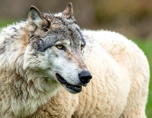 Fototapeta premium Wolfskopf auf Schafskörper – Symbolbild für Täuschung und verborgene Gefahr