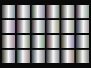 Industrial metallic gradient grid featuring twenty four silver and steel squares with vertical highlights and subtle color tints for professional engineering and technology backgrounds