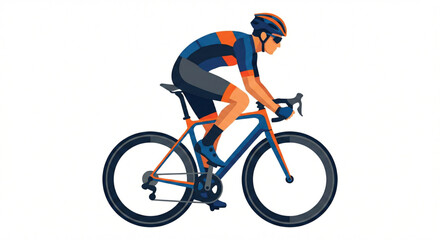 Naklejka premium Professional Road Cyclist Riding Racing Bicycle Vector Illustration